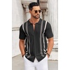 COOFANDY Knit Shirts for Men Casual Short Sleeve Button Down Shirts Summer Beach Stretch Fit Collared Shirts(Black)