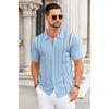 COOFANDY Knit Shirts for Men Casual Short Sleeve Button Down Shirts Summer Beach Stretch Fit Collared Shirts(Blue)