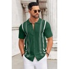 COOFANDY Knit Shirts for Men Casual Short Sleeve Button Down Shirts Summer Beach Stretch Fit Collared Shirts(Dark Green)