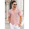 COOFANDY Knit Shirts for Men Casual Short Sleeve Button Down Shirts Summer Beach Stretch Fit Collared Shirts(Dusty Rose)