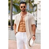 COOFANDY Knit Shirts for Men Casual Short Sleeve Button Down Shirts Summer Beach Stretch Fit Collared Shirts(Khaki)