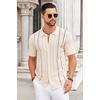 COOFANDY Knit Shirts for Men Casual Short Sleeve Button Down Shirts Summer Beach Stretch Fit Collared Shirts(Khaki)