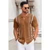 COOFANDY Knit Shirts for Men Casual Short Sleeve Button Down Shirts Summer Beach Stretch Fit Collared Shirts(Light Brown)