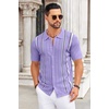 COOFANDY Knit Shirts for Men Casual Short Sleeve Button Down Shirts Summer Beach Stretch Fit Collared Shirts(Lilac)