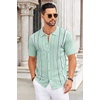 COOFANDY Knit Shirts for Men Casual Short Sleeve Button Down Shirts Summer Beach Stretch Fit Collared Shirts(Mint Green)