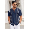 COOFANDY Knit Shirts for Men Casual Short Sleeve Button Down Shirts Summer Beach Stretch Fit Collared Shirts(Navy)