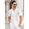 COOFANDY Knit Shirts for Men Casual Short Sleeve Button Down Shirts Summer Beach Stretch Fit Collared Shirts(White)