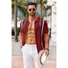 COOFANDY Knit Shirts for Men Casual Short Sleeve Button Down Shirts Summer Beach Stretch Fit Collared Shirts(Wine)