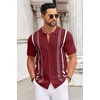 COOFANDY Knit Shirts for Men Casual Short Sleeve Button Down Shirts Summer Beach Stretch Fit Collared Shirts(Wine)