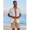 COOFANDY Men Linen Beach Shorts Casual Drawstring Summer Vacation Shorts | Elastic Waist, Lightweight Stretch Short, 9 Inch Inseam, Slim Fit, Holiday Vacation Shorts, Flat Front Short, Hawaiian Style(Dark Khaki)