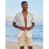 COOFANDY Men Linen Beach Shorts Casual Drawstring Summer Vacation Shorts | Elastic Waist, Lightweight Stretch Short, 9 Inch Inseam, Slim Fit, Holiday Vacation Shorts, Flat Front Short, Hawaiian Style(Light Khaki)