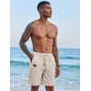 COOFANDY Men Linen Beach Shorts Casual Drawstring Summer Vacation Shorts | Elastic Waist, Lightweight Stretch Short, 9 Inch Inseam, Slim Fit, Holiday Vacation Shorts, Flat Front Short, Hawaiian Style(Z Khaki/White)