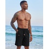 COOFANDY Men Linen Beach Shorts Casual Drawstring Summer Vacation Shorts | Elastic Waist, Lightweight Stretch Short, 9 Inch Inseam, Slim Fit, Holiday Vacation Shorts, Flat Front Short, Hawaiian Style(Black)