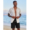 COOFANDY Men Linen Beach Shorts Casual Drawstring Summer Vacation Shorts | Elastic Waist, Lightweight Stretch Short, 9 Inch Inseam, Slim Fit, Holiday Vacation Shorts, Flat Front Short, Hawaiian Style(Black)