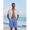 COOFANDY Men Linen Beach Shorts Casual Drawstring Summer Vacation Shorts | Elastic Waist, Lightweight Stretch Short, 9 Inch Inseam, Slim Fit, Holiday Vacation Shorts, Flat Front Short, Hawaiian Style(Blue)