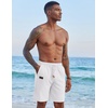 COOFANDY Men Linen Beach Shorts Casual Drawstring Summer Vacation Shorts | Elastic Waist, Lightweight Stretch Short, 9 Inch Inseam, Slim Fit, Holiday Vacation Shorts, Flat Front Short, Hawaiian Style(White)