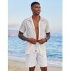 COOFANDY Men Linen Beach Shorts Casual Drawstring Summer Vacation Shorts | Elastic Waist, Lightweight Stretch Short, 9 Inch Inseam, Slim Fit, Holiday Vacation Shorts, Flat Front Short, Hawaiian Style(White)