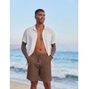 COOFANDY Men Linen Beach Shorts Casual Drawstring Summer Vacation Shorts | Elastic Waist, Lightweight Stretch Short, 9 Inch Inseam, Slim Fit, Holiday Vacation Shorts, Flat Front Short, Hawaiian Style(Brown)