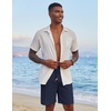 COOFANDY Men Linen Beach Shorts Casual Drawstring Summer Vacation Shorts | Elastic Waist, Lightweight Stretch Short, 9 Inch Inseam, Slim Fit, Holiday Vacation Shorts, Flat Front Short, Hawaiian Style(Navy Blue)