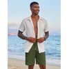 COOFANDY Men Linen Beach Shorts Casual Drawstring Summer Vacation Shorts | Elastic Waist, Lightweight Stretch Short, 9 Inch Inseam, Slim Fit, Holiday Vacation Shorts, Flat Front Short, Hawaiian Style(Army Green)