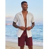 COOFANDY Men Linen Beach Shorts Casual Drawstring Summer Vacation Shorts | Elastic Waist, Lightweight Stretch Short, 9 Inch Inseam, Slim Fit, Holiday Vacation Shorts, Flat Front Short, Hawaiian Style(Wine Red)
