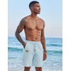 COOFANDY Men Linen Beach Shorts Casual Drawstring Summer Vacation Shorts | Elastic Waist, Lightweight Stretch Short, 9 Inch Inseam, Slim Fit, Holiday Vacation Shorts, Flat Front Short, Hawaiian Style(Light Blue)
