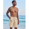COOFANDY Men Linen Beach Shorts Casual Drawstring Summer Vacation Shorts | Elastic Waist, Lightweight Stretch Short, 9 Inch Inseam, Slim Fit, Holiday Vacation Shorts, Flat Front Short, Hawaiian Style(Light Khaki)