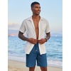 COOFANDY Men Linen Beach Shorts Casual Drawstring Summer Vacation Shorts | Elastic Waist, Lightweight Stretch Short, 9 Inch Inseam, Slim Fit, Holiday Vacation Shorts, Flat Front Short, Hawaiian Style(Dark Blue)