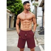 COOFANDY Men Linen Beach Shorts Casual Drawstring Summer Vacation Shorts | Elastic Waist, Lightweight Stretch Short, 9 Inch Inseam, Slim Fit, Holiday Vacation Shorts, Flat Front Short, Hawaiian Style(Wine Red)
