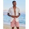 COOFANDY Men Linen Beach Shorts Casual Drawstring Summer Vacation Shorts | Elastic Waist, Lightweight Stretch Short, 9 Inch Inseam, Slim Fit, Holiday Vacation Shorts, Flat Front Short, Hawaiian Style(Flamingo)