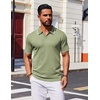 COOFANDY Mens Polo Shirts Short Sleeve Casual Knit Polo Shirt Golf T Shirt | Vintage V-Neck Polo,Retro Contrast Collar,Soft Breathable Knit,Stretch Ribbed Hem,Old Money Style,Vacation Outfits,Casual,70S(Light Green)