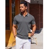 COOFANDY Mens Polo Shirts Short Sleeve Casual Knit Polo Shirt Golf T Shirt | Vintage V-Neck Polo,Retro Contrast Collar,Soft Breathable Knit,Stretch Ribbed Hem,Old Money Style,Vacation Outfits,Casual,70S(Dark Gray)