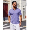 COOFANDY Mens Polo Shirts Short Sleeve Casual Knit Polo Shirt Golf T Shirt | Vintage V-Neck Polo,Retro Contrast Collar,Soft Breathable Knit,Stretch Ribbed Hem,Old Money Style,Vacation Outfits,Casual,70S(Purple)