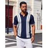 COOFANDY Mens Polo Shirts Short Sleeve Casual Knit Polo Shirt Golf T Shirt | Vintage V-Neck Polo,Retro Contrast Collar,Soft Breathable Knit,Stretch Ribbed Hem,Old Money Style,Vacation Outfits,Casual,70S(Navy Blue & White)