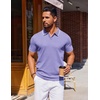 COOFANDY Mens Polo Shirts Short Sleeve Casual Knit Polo Shirt Golf T Shirt | Vintage V-Neck Polo,Retro Contrast Collar,Soft Breathable Knit,Stretch Ribbed Hem,Old Money Style,Vacation Outfits,Casual,70S(Purple)