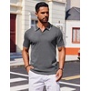 COOFANDY Mens Polo Shirts Short Sleeve Casual Knit Polo Shirt Golf T Shirt | Vintage V-Neck Polo,Retro Contrast Collar,Soft Breathable Knit,Stretch Ribbed Hem,Old Money Style,Vacation Outfits,Casual,70S(Dark Gray)