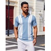 COOFANDY Mens Polo Shirts Short Sleeve Casual Knit Polo Shirt Golf T Shirt | Vintage V-Neck Polo,Retro Contrast Collar,Soft Breathable Knit,Stretch Ribbed Hem,Old Money Style,Vacation Outfits,Casual,70S(Light Blue & White)