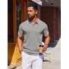 COOFANDY Mens Polo Shirts Short Sleeve Casual Knit Polo Shirt Golf T Shirt | Vintage V-Neck Polo,Retro Contrast Collar,Soft Breathable Knit,Stretch Ribbed Hem,Old Money Style,Vacation Outfits,Casual,70S(Light Grey)