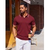 COOFANDY Mens Polo Shirts Short Sleeve Casual Knit Polo Shirt Golf T Shirt | Vintage V-Neck Polo,Retro Contrast Collar,Soft Breathable Knit,Stretch Ribbed Hem,Old Money Style,Vacation Outfits,Casual,70S(Wine Red)