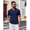 COOFANDY Mens Polo Shirts Short Sleeve Casual Knit Polo Shirt Golf T Shirt | Vintage V-Neck Polo,Retro Contrast Collar,Soft Breathable Knit,Stretch Ribbed Hem,Old Money Style,Vacation Outfits,Casual,70S(Navy Blue)