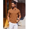COOFANDY Mens Polo Shirts Short Sleeve Casual Knit Polo Shirt Golf T Shirt | Vintage V-Neck Polo,Retro Contrast Collar,Soft Breathable Knit,Stretch Ribbed Hem,Old Money Style,Vacation Outfits,Casual,70S(Brown)