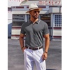 COOFANDY Mens Polo Shirts Short Sleeve Casual Knit Polo Shirt Golf T Shirt | Vintage V-Neck Polo,Retro Contrast Collar,Soft Breathable Knit,Stretch Ribbed Hem,Old Money Style,Vacation Outfits,Casual,70S(Dark Gray)
