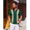 COOFANDY Mens Polo Shirts Short Sleeve Casual Knit Polo Shirt Golf T Shirt | Vintage V-Neck Polo,Retro Contrast Collar,Soft Breathable Knit,Stretch Ribbed Hem,Old Money Style,Vacation Outfits,Casual,70S(Green & Black)