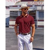 COOFANDY Mens Polo Shirts Short Sleeve Casual Knit Polo Shirt Golf T Shirt | Vintage V-Neck Polo,Retro Contrast Collar,Soft Breathable Knit,Stretch Ribbed Hem,Old Money Style,Vacation Outfits,Casual,70S(Wine Red)