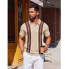COOFANDY Mens Polo Shirts Short Sleeve Casual Knit Polo Shirt Golf T Shirt | Vintage V-Neck Polo,Retro Contrast Collar,Soft Breathable Knit,Stretch Ribbed Hem,Old Money Style,Vacation Outfits,Casual,70S(White & Brown)