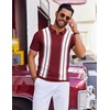 COOFANDY Mens Polo Shirts Short Sleeve Casual Knit Polo Shirt Golf T Shirt | Vintage V-Neck Polo,Retro Contrast Collar,Soft Breathable Knit,Stretch Ribbed Hem,Old Money Style,Vacation Outfits,Casual,70S(Wine Red & White)