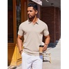 COOFANDY Mens Polo Shirts Short Sleeve Casual Knit Polo Shirt Golf T Shirt | Vintage V-Neck Polo,Retro Contrast Collar,Soft Breathable Knit,Stretch Ribbed Hem,Old Money Style,Vacation Outfits,Casual,70S(Khaki)