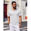 COOFANDY Mens Polo Shirts Short Sleeve Casual Knit Polo Shirt Golf T Shirt | Vintage V-Neck Polo,Retro Contrast Collar,Soft Breathable Knit,Stretch Ribbed Hem,Old Money Style,Vacation Outfits,Casual,70S(White)