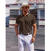 COOFANDY Mens Polo Shirts Short Sleeve Casual Knit Polo Shirt Golf T Shirt | Vintage V-Neck Polo,Retro Contrast Collar,Soft Breathable Knit,Stretch Ribbed Hem,Old Money Style,Vacation Outfits,Casual,70S(Chestnut Brown)