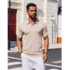 COOFANDY Mens Polo Shirts Short Sleeve Casual Knit Polo Shirt Golf T Shirt | Vintage V-Neck Polo,Retro Contrast Collar,Soft Breathable Knit,Stretch Ribbed Hem,Old Money Style,Vacation Outfits,Casual,70S(Khaki)